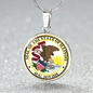 Illinois State Seal Necklace Circle Pendant Stainless Steel or 18k Gold 18-22"-Express Your Love Gifts
