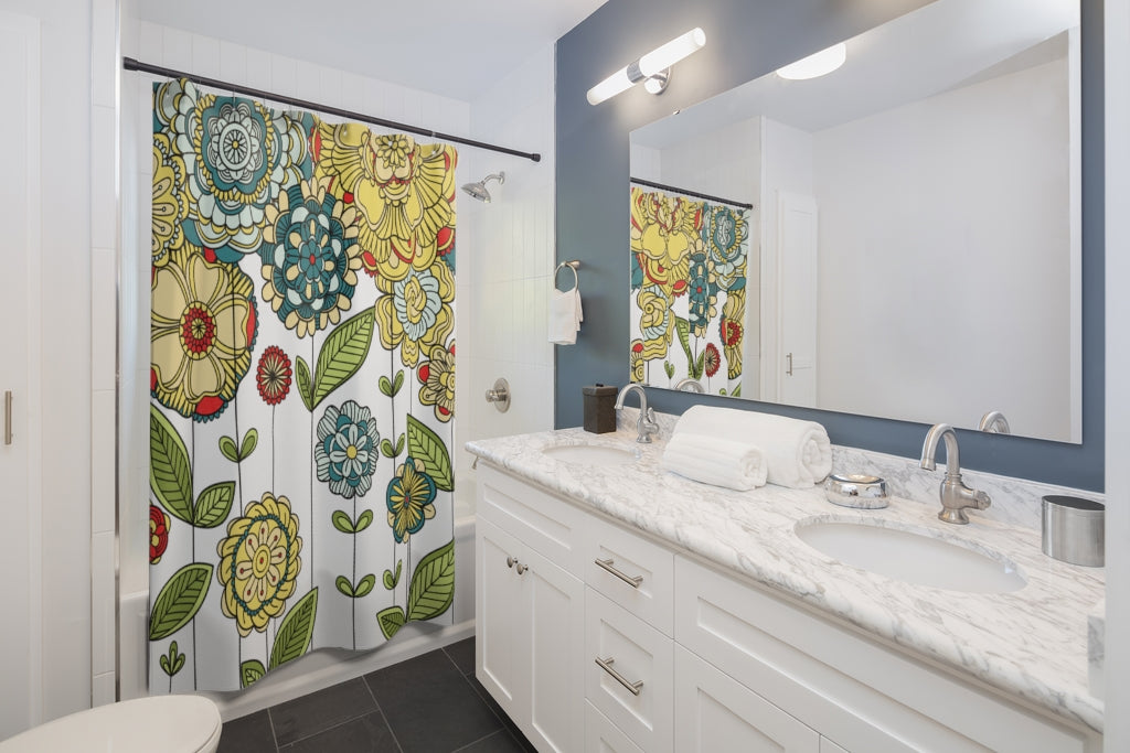 Illustration Meadow Flowers Stylish Design 71" x 74" Elegant Waterproof Shower Curtain for a Spa-like Bathroom Paradise Exceptional Craftsmanship-Express Your Love Gifts