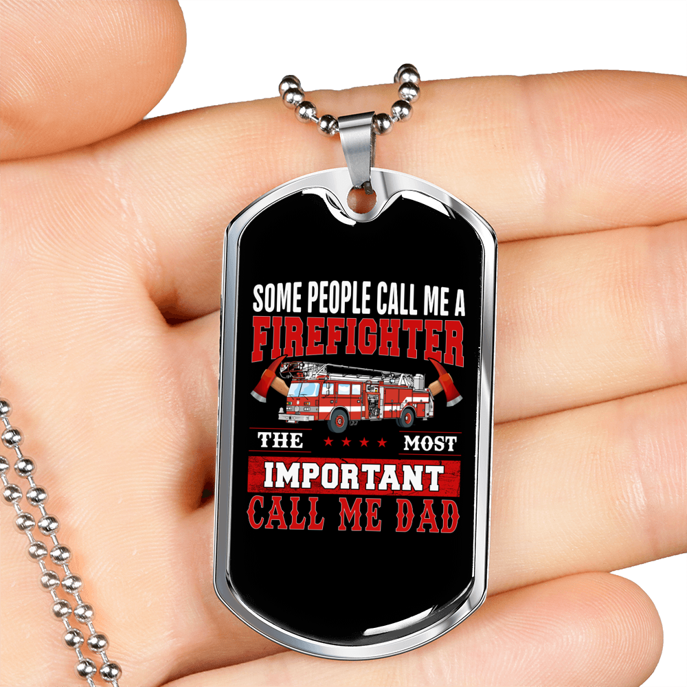Important Call Me Dad Firefighter Gift Stainless Steel or 18k Gold Dog Tag 24" Chain-Express Your Love Gifts