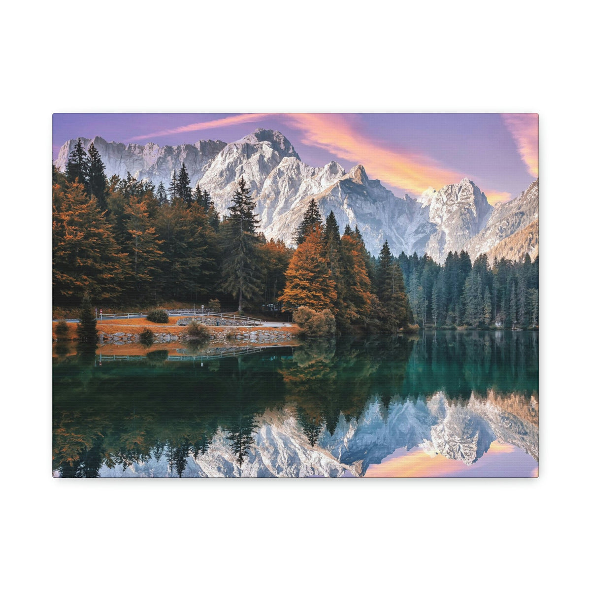 Impressive Autumn Season During Sunset Scene Beautiful Wonderful and Suprising Lake Beauty Nature Scene Amazing Sunny Day on the Mountain and Lake Wall Art Ready to Hang Unframed-Express Your Love Gifts