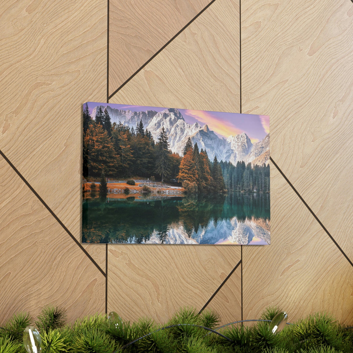 Impressive Autumn Season During Sunset Scene Beautiful Wonderful and Suprising Lake Beauty Nature Scene Amazing Sunny Day on the Mountain and Lake Wall Art Ready to Hang Unframed-Express Your Love Gifts