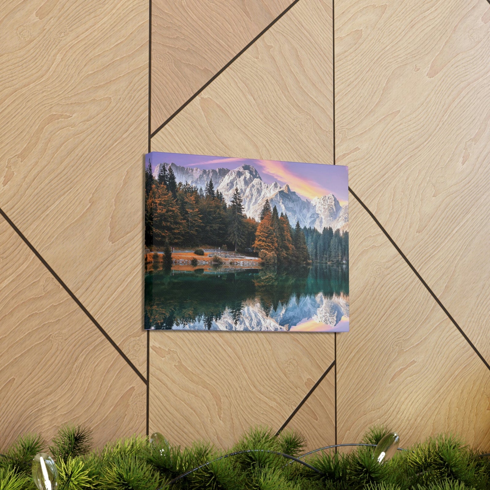 Impressive Autumn Season During Sunset Scene Beautiful Wonderful and Suprising Lake Beauty Nature Scene Amazing Sunny Day on the Mountain and Lake Wall Art Ready to Hang Unframed-Express Your Love Gifts