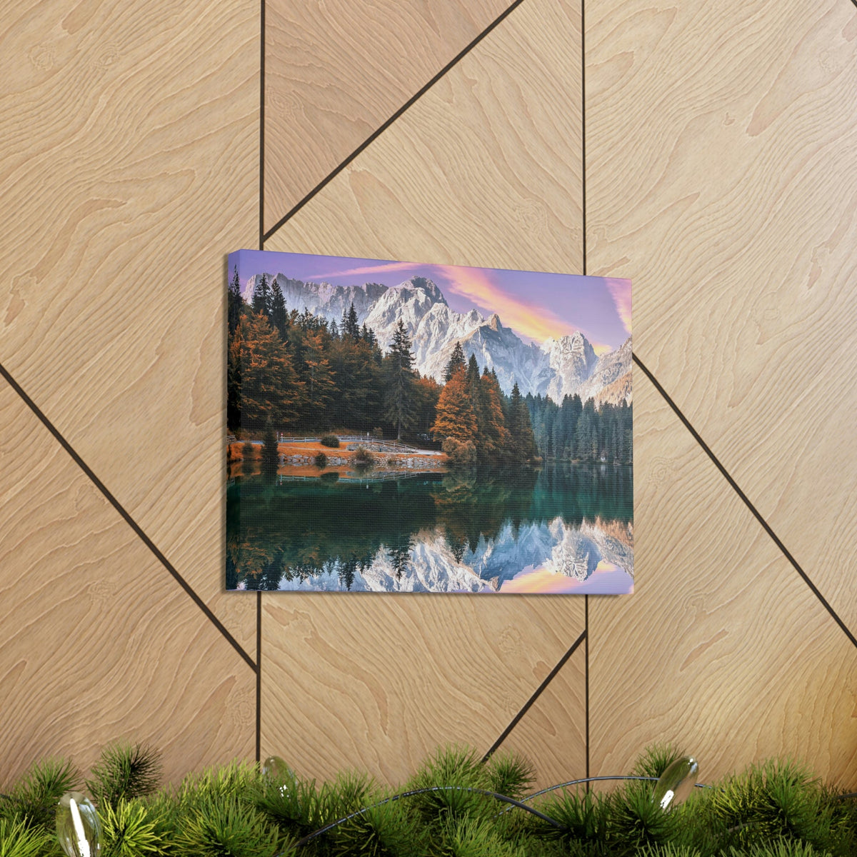 Impressive Autumn Season During Sunset Scene Beautiful Wonderful and Suprising Lake Beauty Nature Scene Amazing Sunny Day on the Mountain and Lake Wall Art Ready to Hang Unframed-Express Your Love Gifts