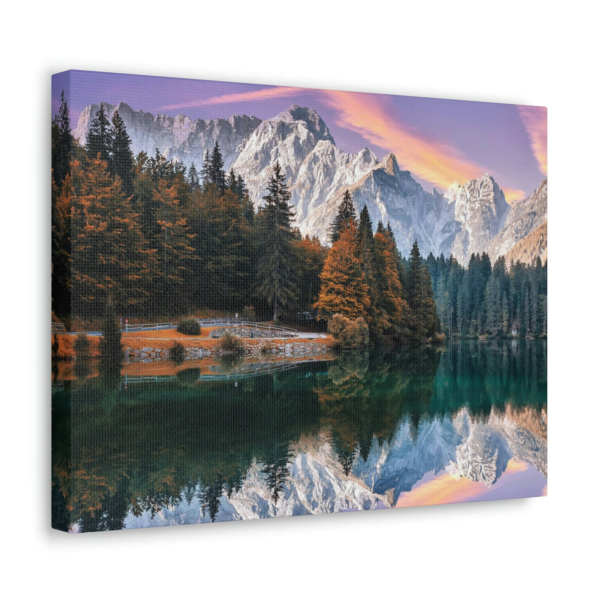 Impressive Autumn Season During Sunset Scene Beautiful Wonderful and Suprising Lake Beauty Nature Scene Amazing Sunny Day on the Mountain and Lake Wall Art Ready to Hang Unframed-Express Your Love Gifts