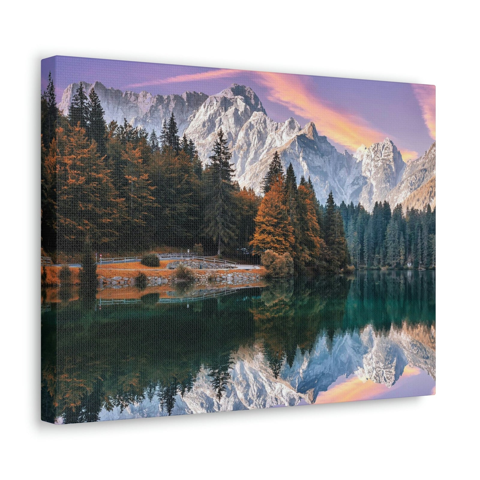 Impressive Autumn Season During Sunset Scene Beautiful Wonderful and Suprising Lake Beauty Nature Scene Amazing Sunny Day on the Mountain and Lake Wall Art Ready to Hang Unframed-Express Your Love Gifts