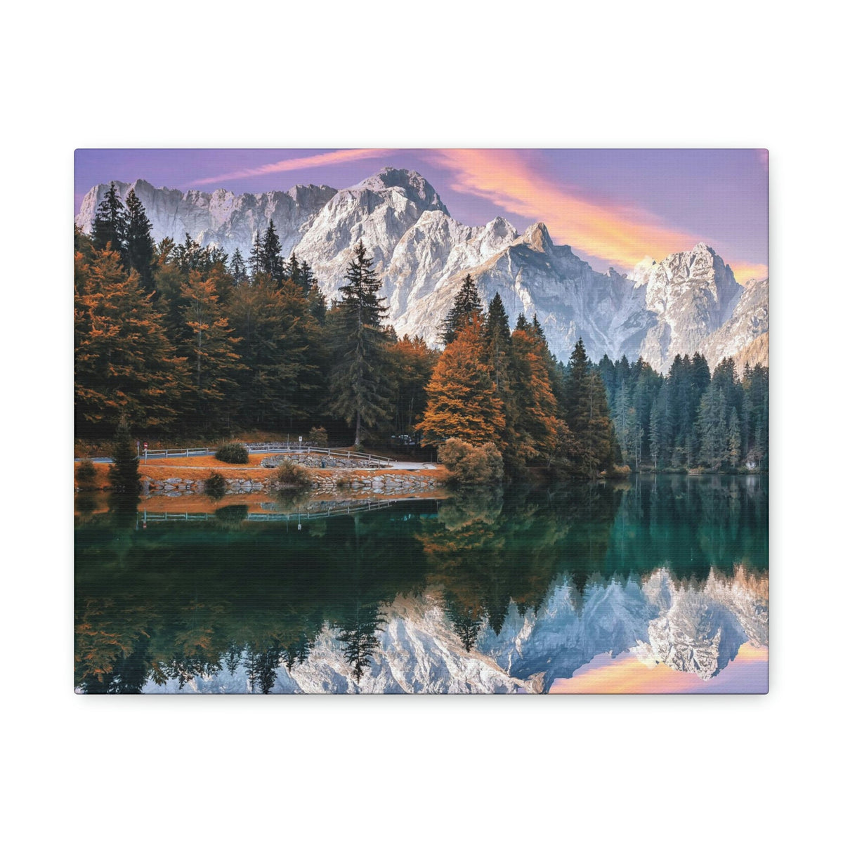Impressive Autumn Season During Sunset Scene Beautiful Wonderful and Suprising Lake Beauty Nature Scene Amazing Sunny Day on the Mountain and Lake Wall Art Ready to Hang Unframed-Express Your Love Gifts