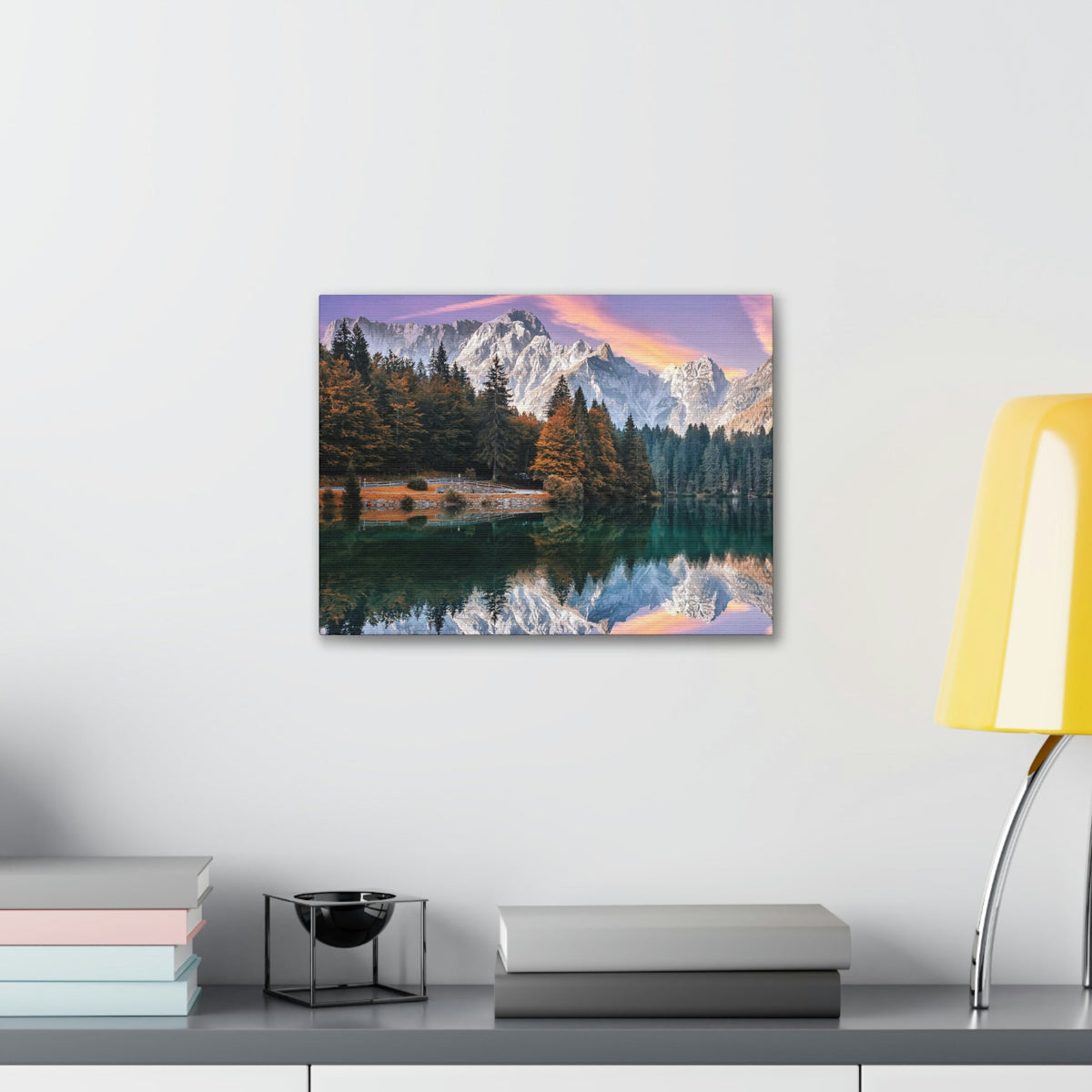 Impressive Autumn Season During Sunset Scene Beautiful Wonderful and Suprising Lake Beauty Nature Scene Amazing Sunny Day on the Mountain and Lake Wall Art Ready to Hang Unframed-Express Your Love Gifts