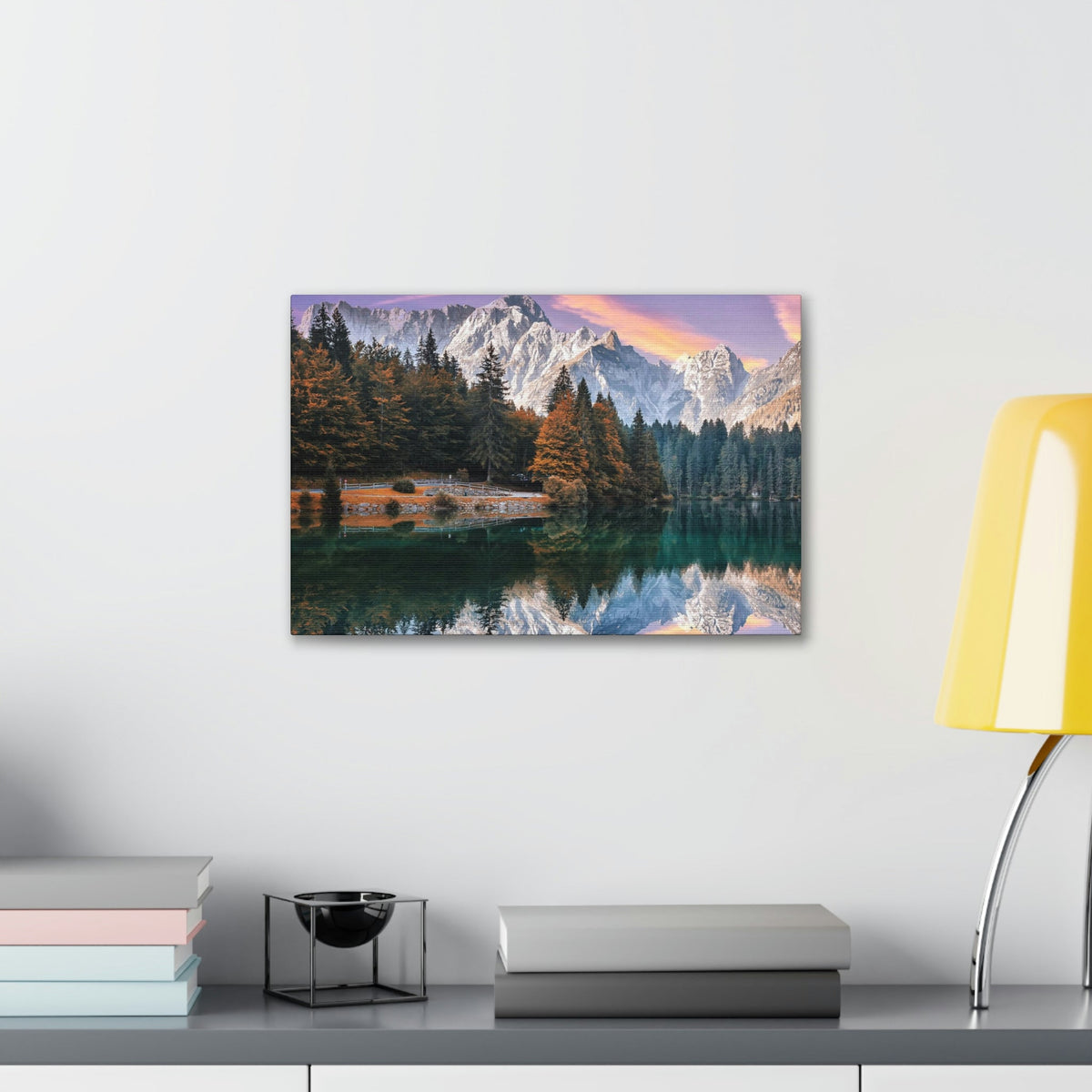 Impressive Autumn Season During Sunset Scene Beautiful Wonderful and Suprising Lake Beauty Nature Scene Amazing Sunny Day on the Mountain and Lake Wall Art Ready to Hang Unframed-Express Your Love Gifts