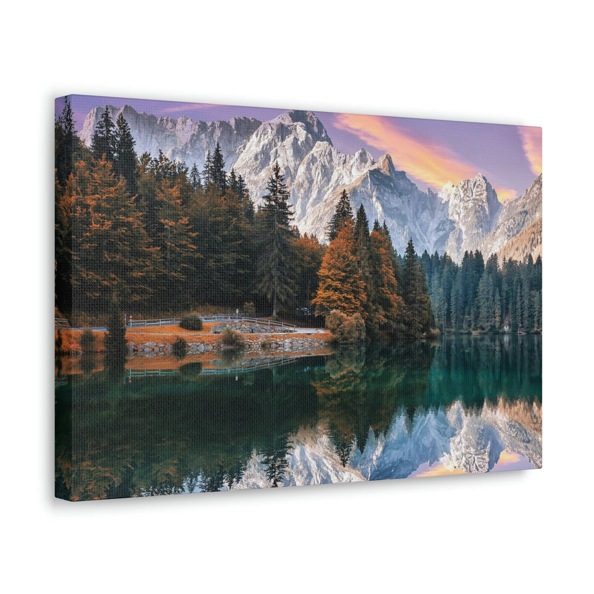 Impressive Autumn Season During Sunset Scene Beautiful Wonderful and Suprising Lake Beauty Nature Scene Amazing Sunny Day on the Mountain and Lake Wall Art Ready to Hang Unframed-Express Your Love Gifts