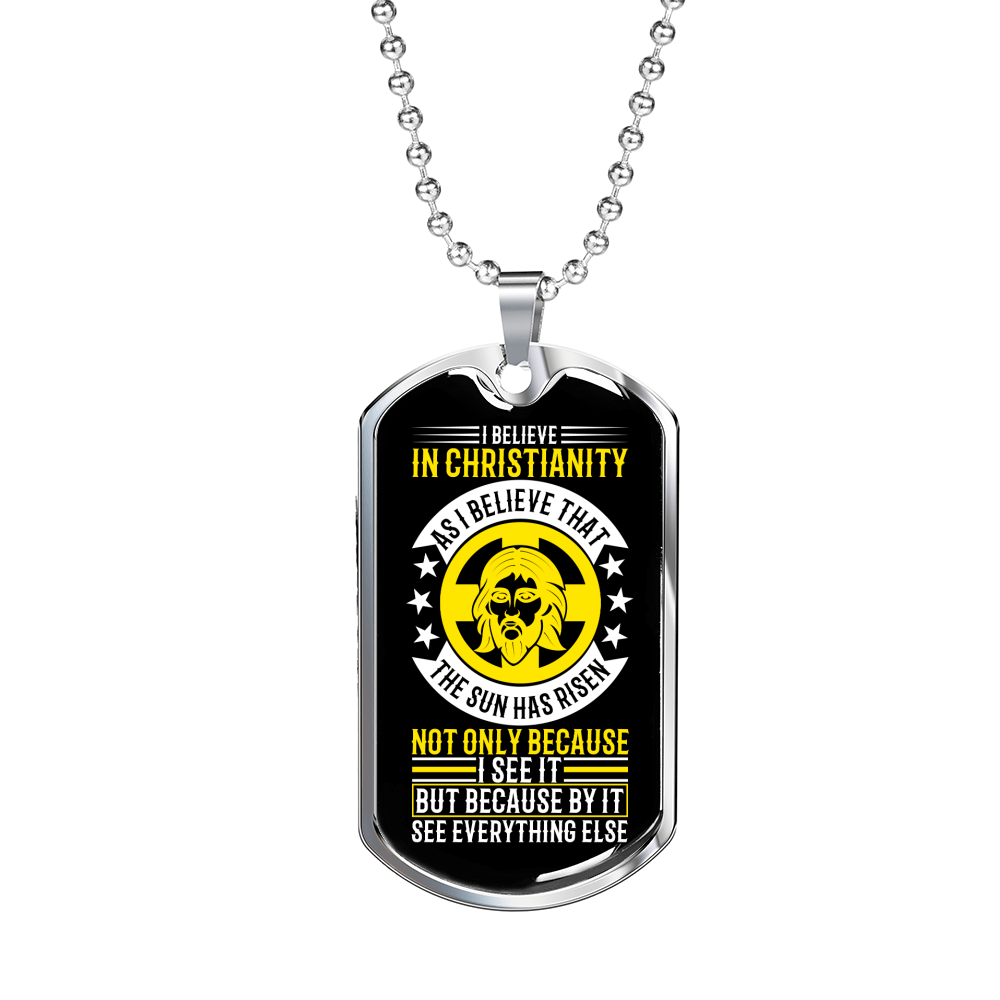 In Christianity Christian Necklace Stainless Steel or 18k Gold Dog Tag 24" Chain-Express Your Love Gifts