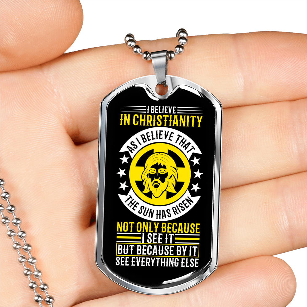 In Christianity Christian Necklace Stainless Steel or 18k Gold Dog Tag 24" Chain-Express Your Love Gifts