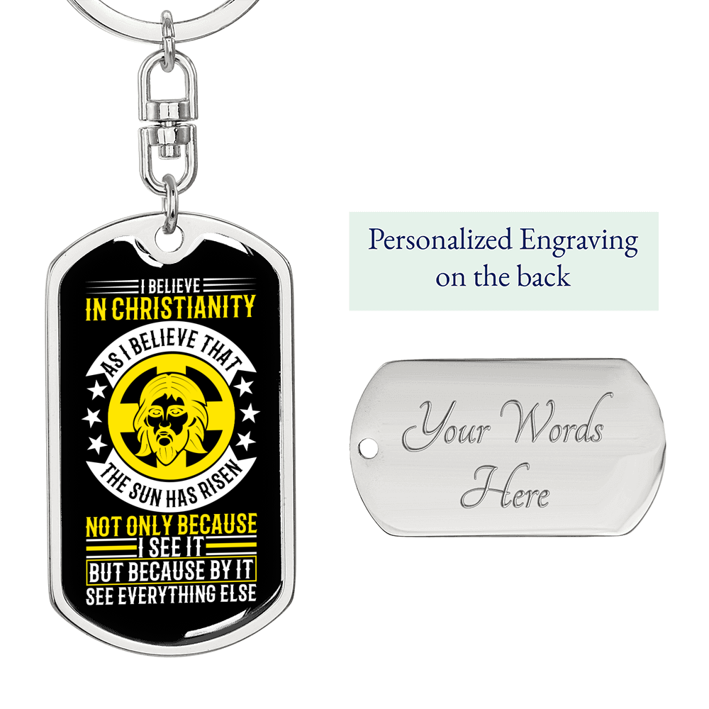 In Christianity Keychain Stainless Steel or 18k Gold Dog Tag Keyring-Express Your Love Gifts
