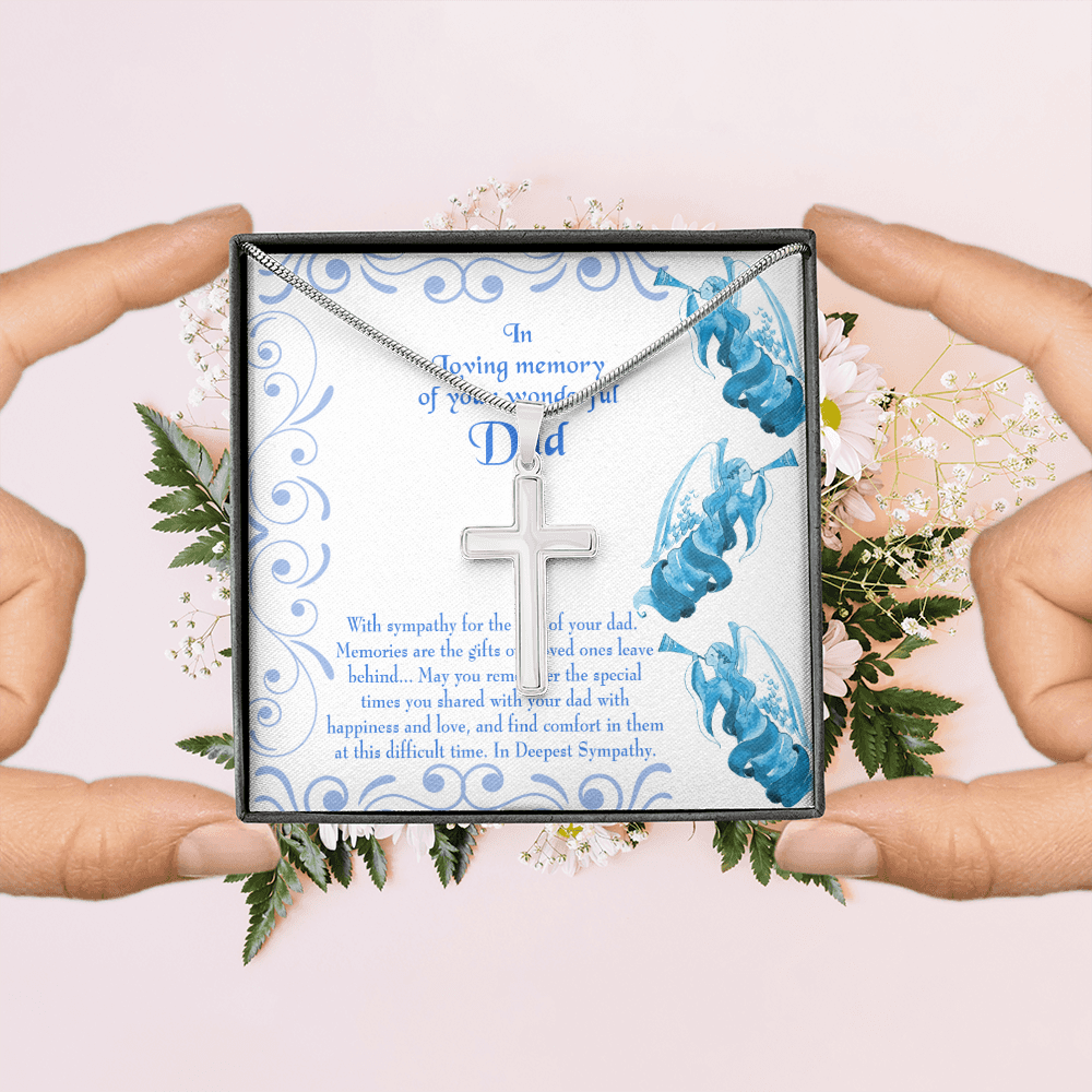 In Deepest Sympathy Dad Memorial Gift Dad Memorial Cross Necklace Sympathy Gift Loss of Father Condolence Message Card-Express Your Love Gifts