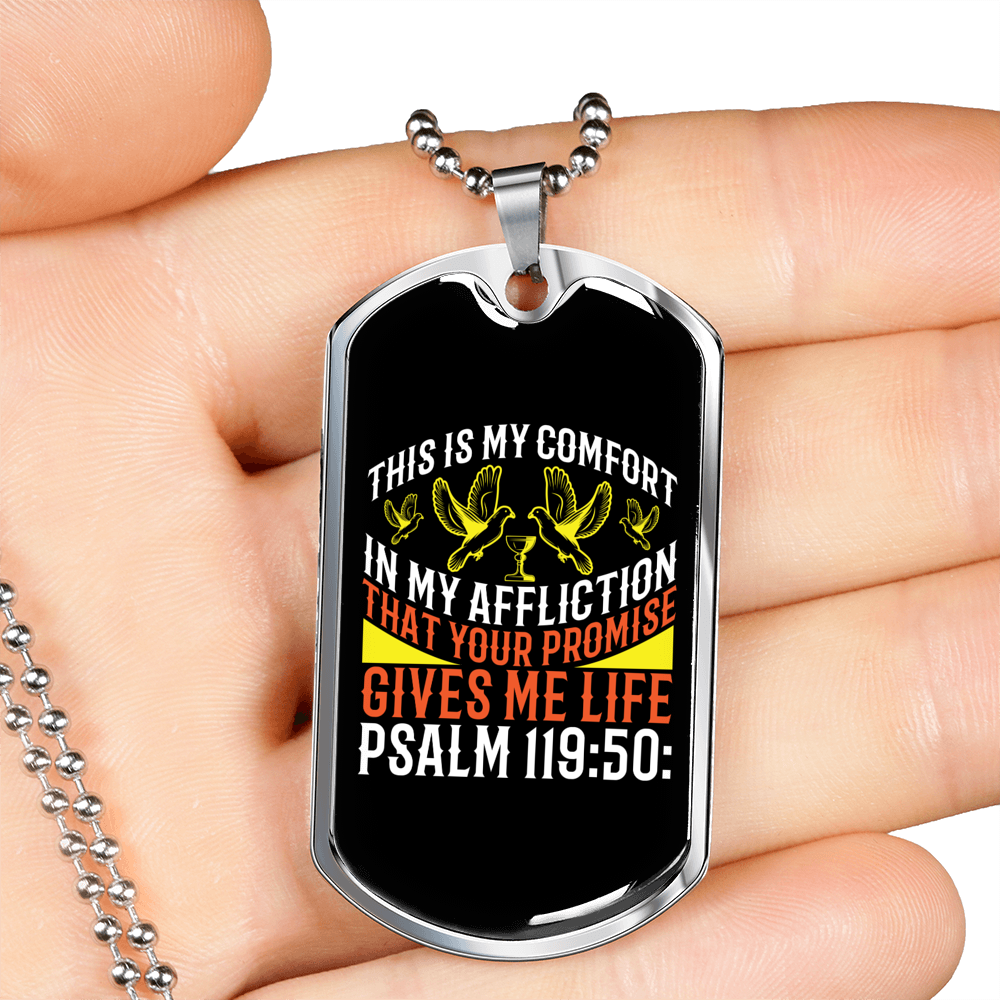 In My Afflication Christian Necklace Stainless Steel or 18k Gold Dog Tag 24" Chain-Express Your Love Gifts