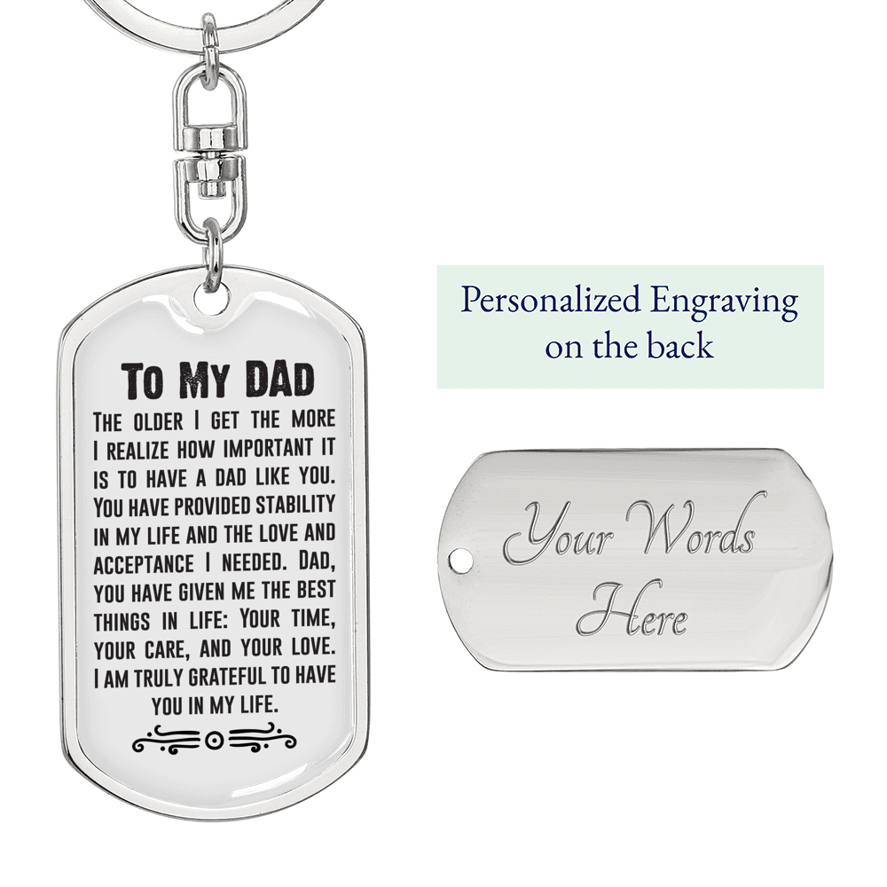 In My Life Dad Keychain Stainless Steel or 18k Gold Dog Tag Keyring-Express Your Love Gifts