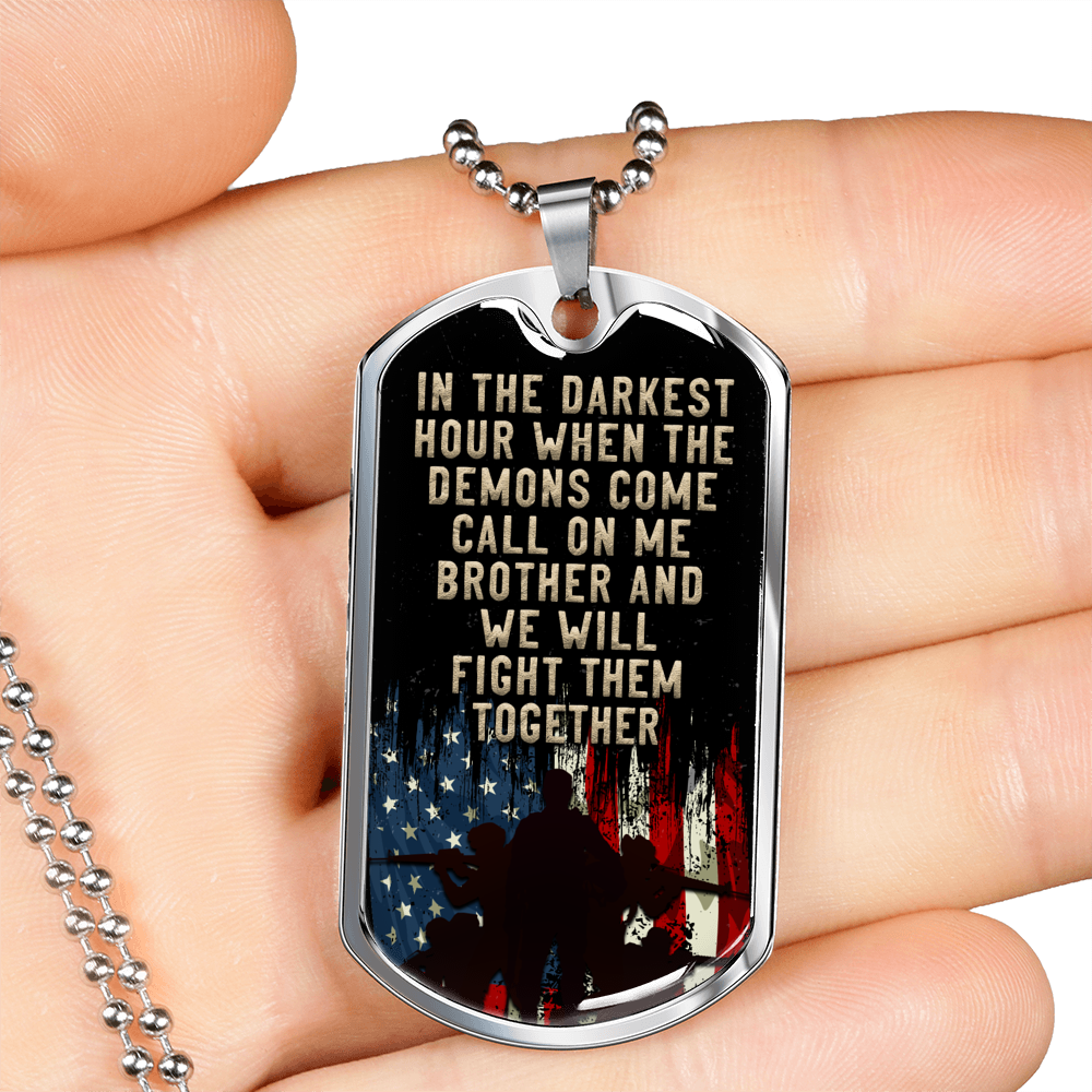 In The Darkest Hour Necklace Stainless Steel or 18k Gold Dog Tag 24" Chain-Express Your Love Gifts