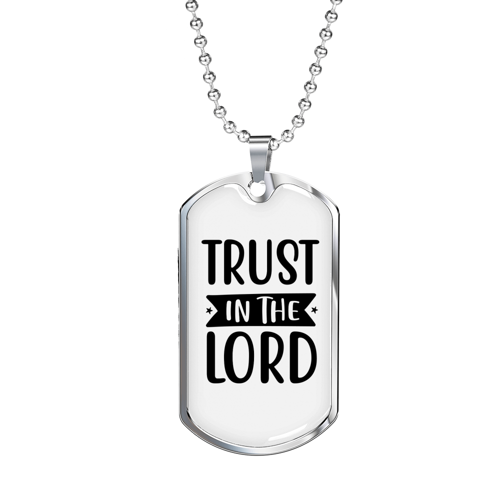 In The Lord Trust Christian Necklace Stainless Steel or 18k Gold Dog Tag 24" Chain-Express Your Love Gifts