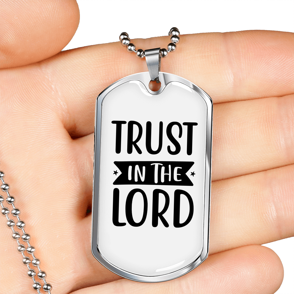 In The Lord Trust Christian Necklace Stainless Steel or 18k Gold Dog Tag 24" Chain-Express Your Love Gifts