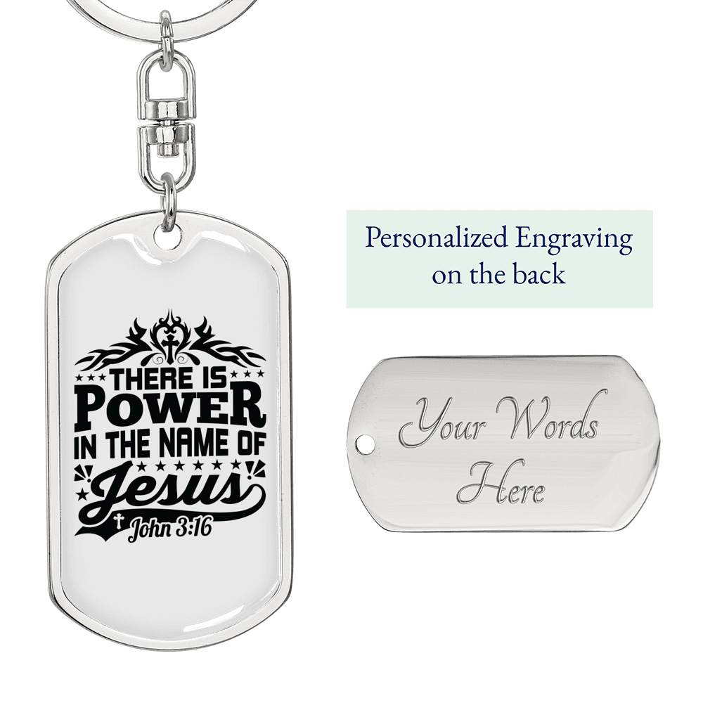 In The Name Of Jesus John 3:16 Keychain Stainless Steel or 18k Gold Dog Tag Keyring-Express Your Love Gifts