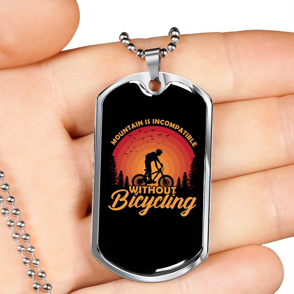 Incompatible Without Bicycling Cycling Necklace Stainless Steel or 18k Gold Dog Tag 24" Chain-Express Your Love Gifts