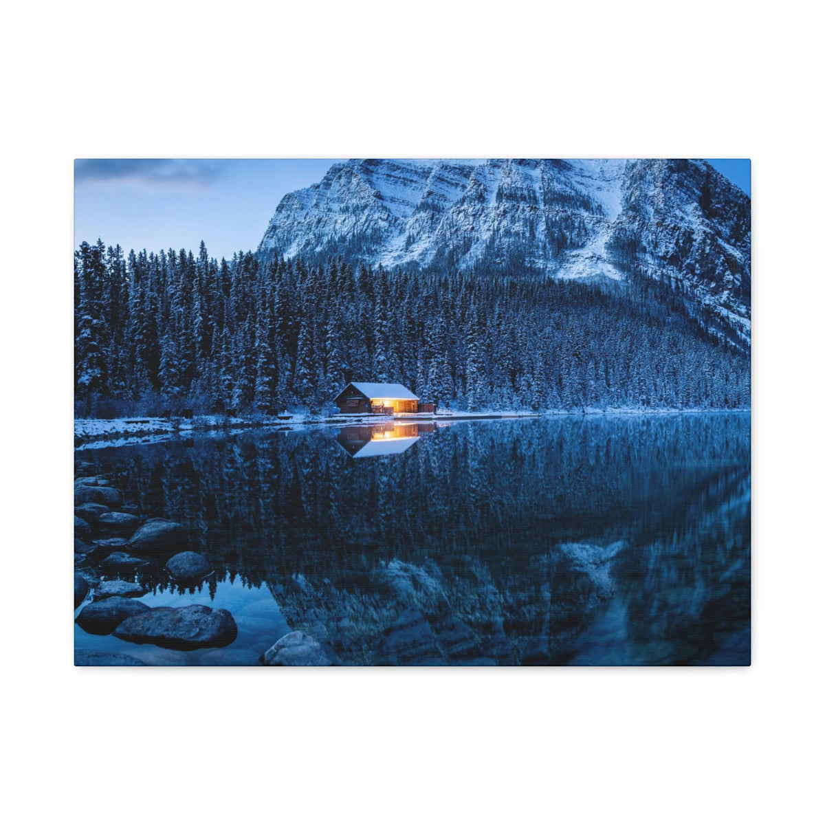 Incredible Crystal Clear Winter at Morning Scene Beautiful Outstanding and Astonishing Lake Beauty Nature Scene Winter Morning and Mountain Wall Art Ready to Hang Unframed-Express Your Love Gifts
