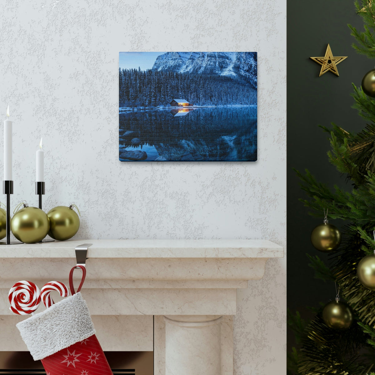 Incredible Crystal Clear Winter at Morning Scene Beautiful Outstanding and Astonishing Lake Beauty Nature Scene Winter Morning and Mountain Wall Art Ready to Hang Unframed-Express Your Love Gifts