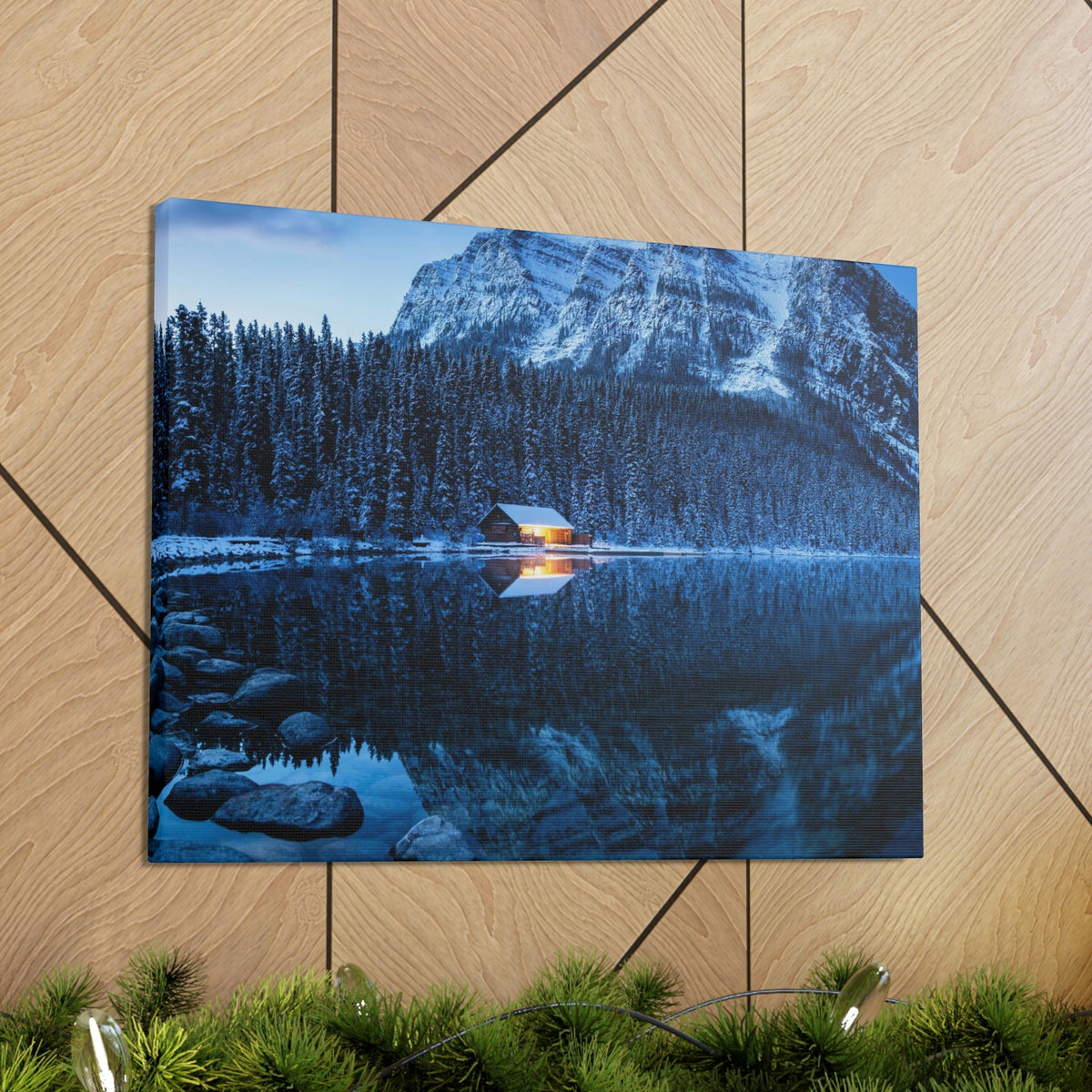 Incredible Crystal Clear Winter at Morning Scene Beautiful Outstanding and Astonishing Lake Beauty Nature Scene Winter Morning and Mountain Wall Art Ready to Hang Unframed-Express Your Love Gifts