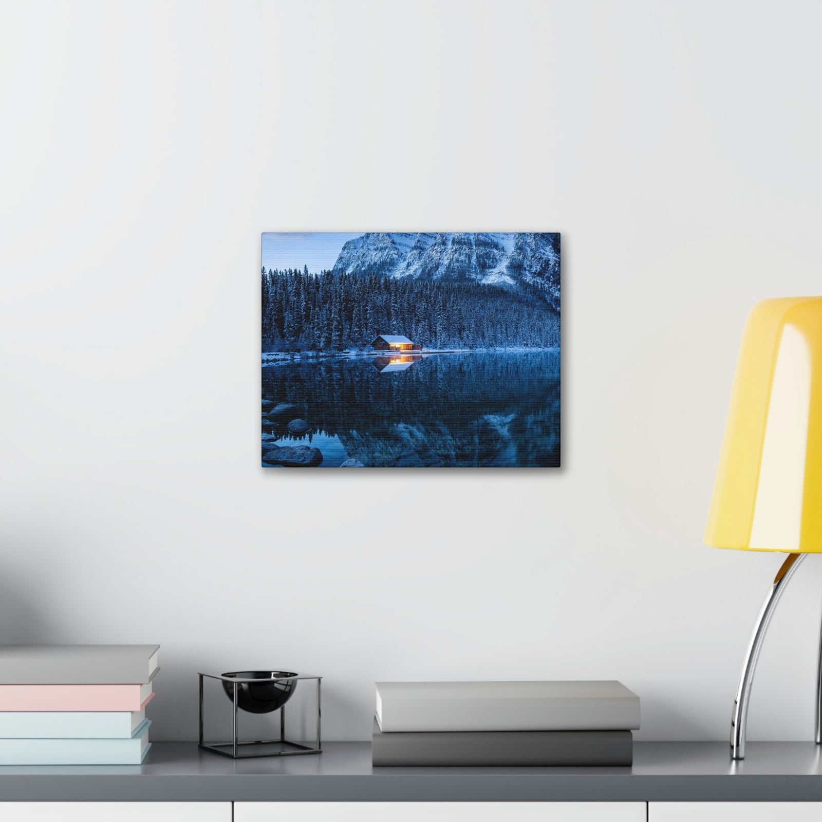 Incredible Crystal Clear Winter at Morning Scene Beautiful Outstanding and Astonishing Lake Beauty Nature Scene Winter Morning and Mountain Wall Art Ready to Hang Unframed-Express Your Love Gifts
