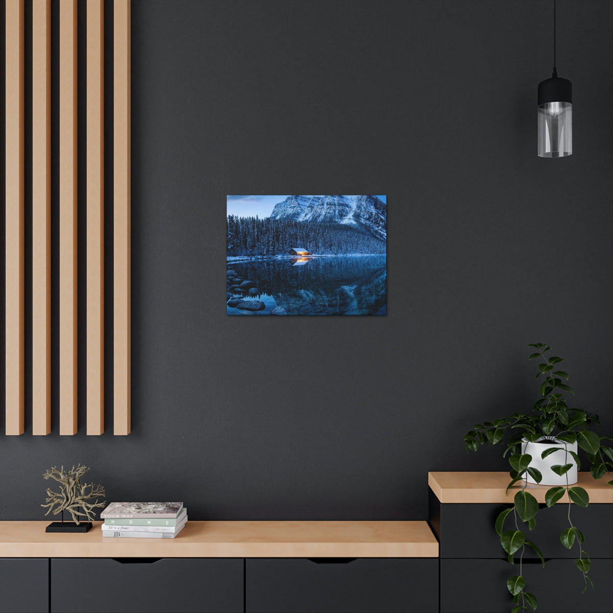 Incredible Crystal Clear Winter at Morning Scene Beautiful Outstanding and Astonishing Lake Beauty Nature Scene Winter Morning and Mountain Wall Art Ready to Hang Unframed-Express Your Love Gifts
