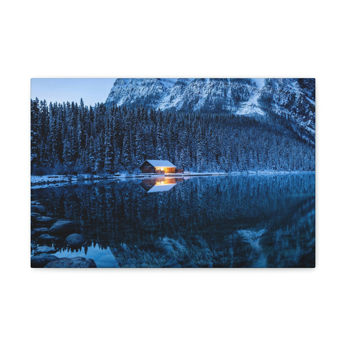 Incredible Crystal Clear Winter at Morning Scene Beautiful Outstanding and Astonishing Lake Beauty Nature Scene Winter Morning and Mountain Wall Art Ready to Hang Unframed-Express Your Love Gifts