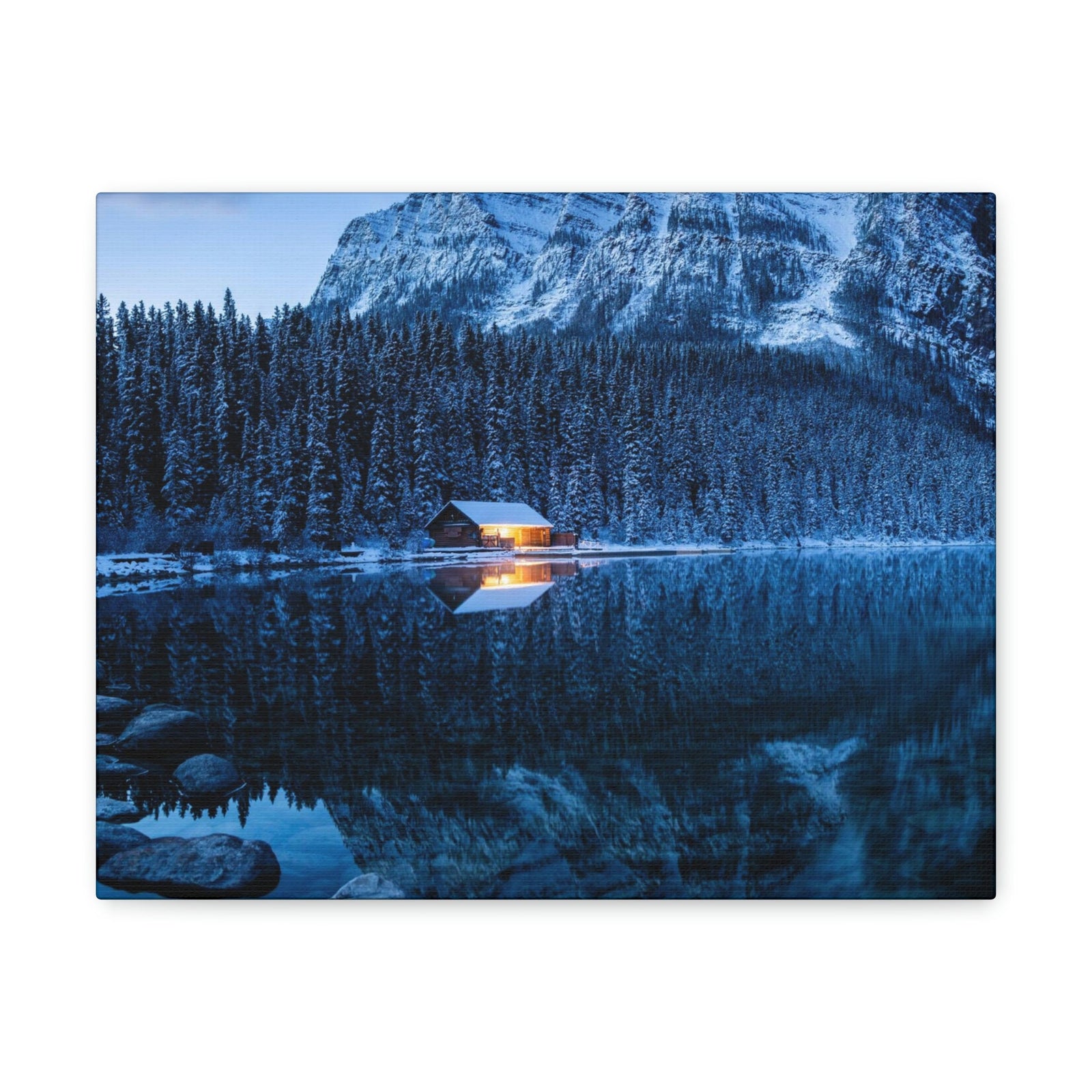 Incredible Crystal Clear Winter at Morning Scene Beautiful Outstanding and Astonishing Lake Beauty Nature Scene Winter Morning and Mountain Wall Art Ready to Hang Unframed-Express Your Love Gifts