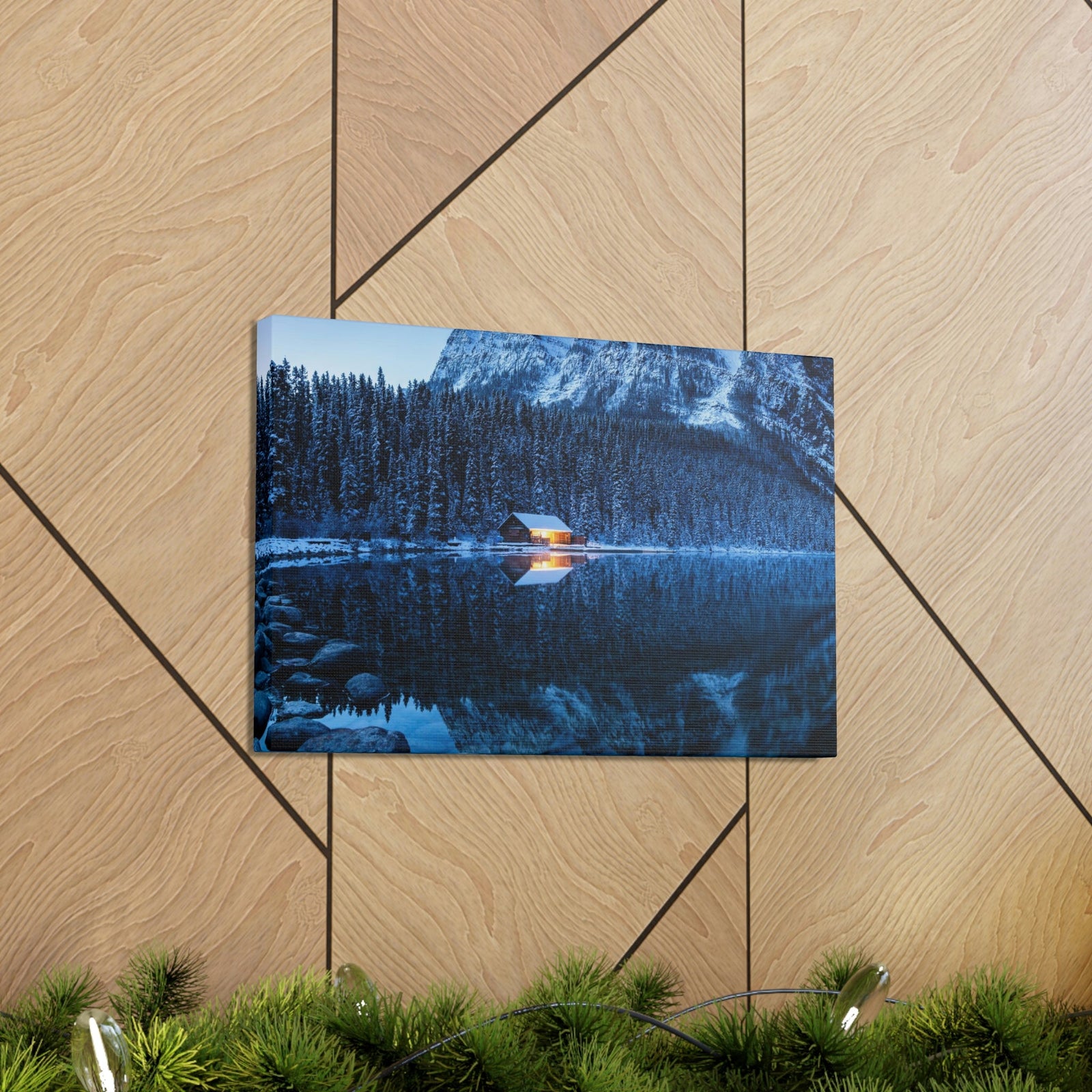 Incredible Crystal Clear Winter at Morning Scene Beautiful Outstanding and Astonishing Lake Beauty Nature Scene Winter Morning and Mountain Wall Art Ready to Hang Unframed-Express Your Love Gifts