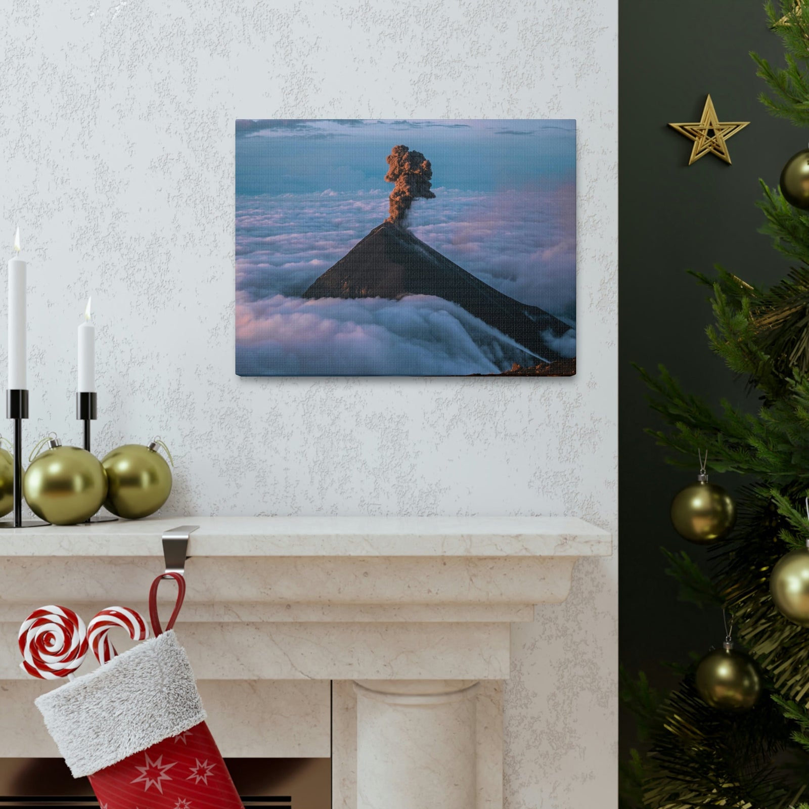 Incredible Erupting Volcano Scene Beautiful Phenomenal and Breathtaking Beauty Nature Scene Big Volcano and Clouds Wall Art Ready to Hang Unframed-Express Your Love Gifts