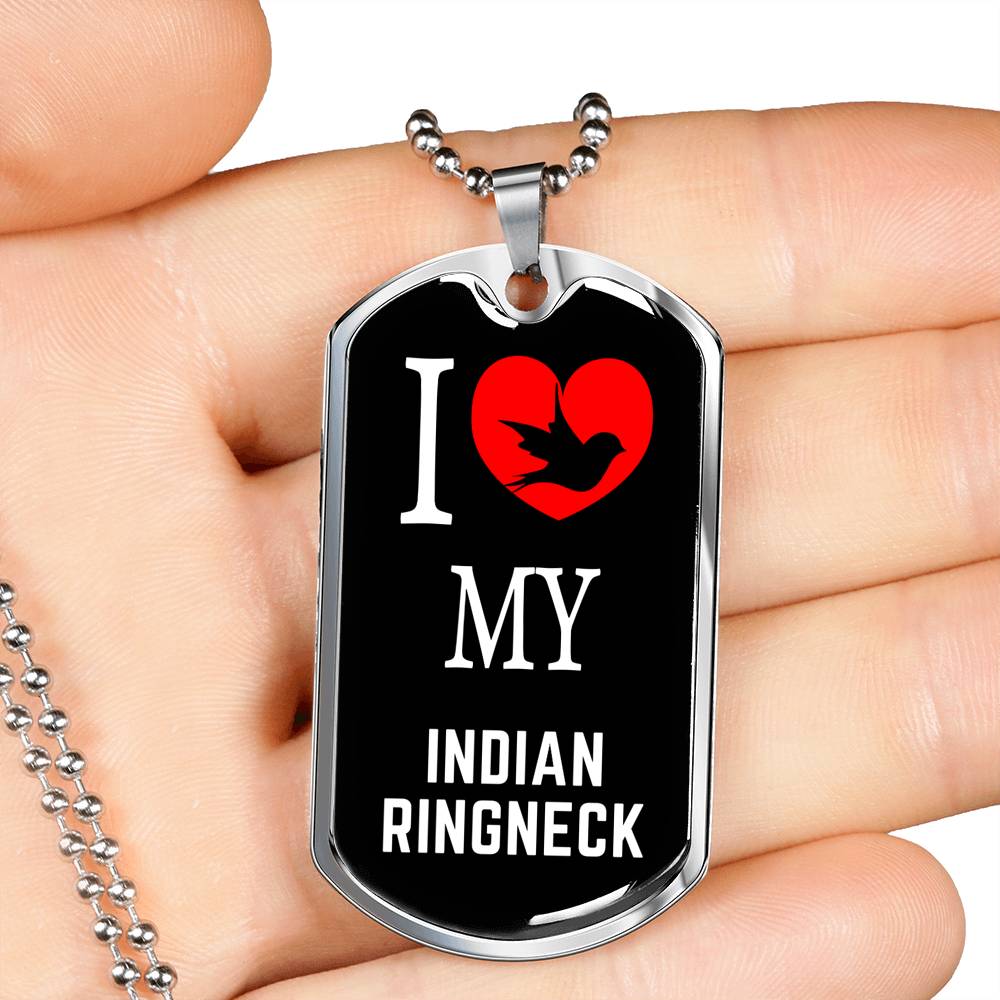 Indian Ringneck Necklace Stainless Steel or 18k Gold Dog Tag 24" Chain-Express Your Love Gifts
