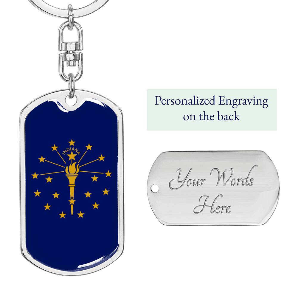 Indiana State Flag Keychain Dog Tag Stainless Steel or 18k Gold-Express Your Love Gifts