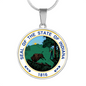 Indiana State Seal Necklace Circle Pendant Stainless Steel or 18k Gold 18-22"-Express Your Love Gifts