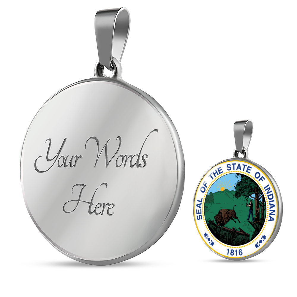 Indiana State Seal Necklace Circle Pendant Stainless Steel or 18k Gold 18-22"-Express Your Love Gifts