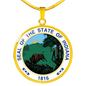 Indiana State Seal Necklace Circle Pendant Stainless Steel or 18k Gold 18-22"-Express Your Love Gifts