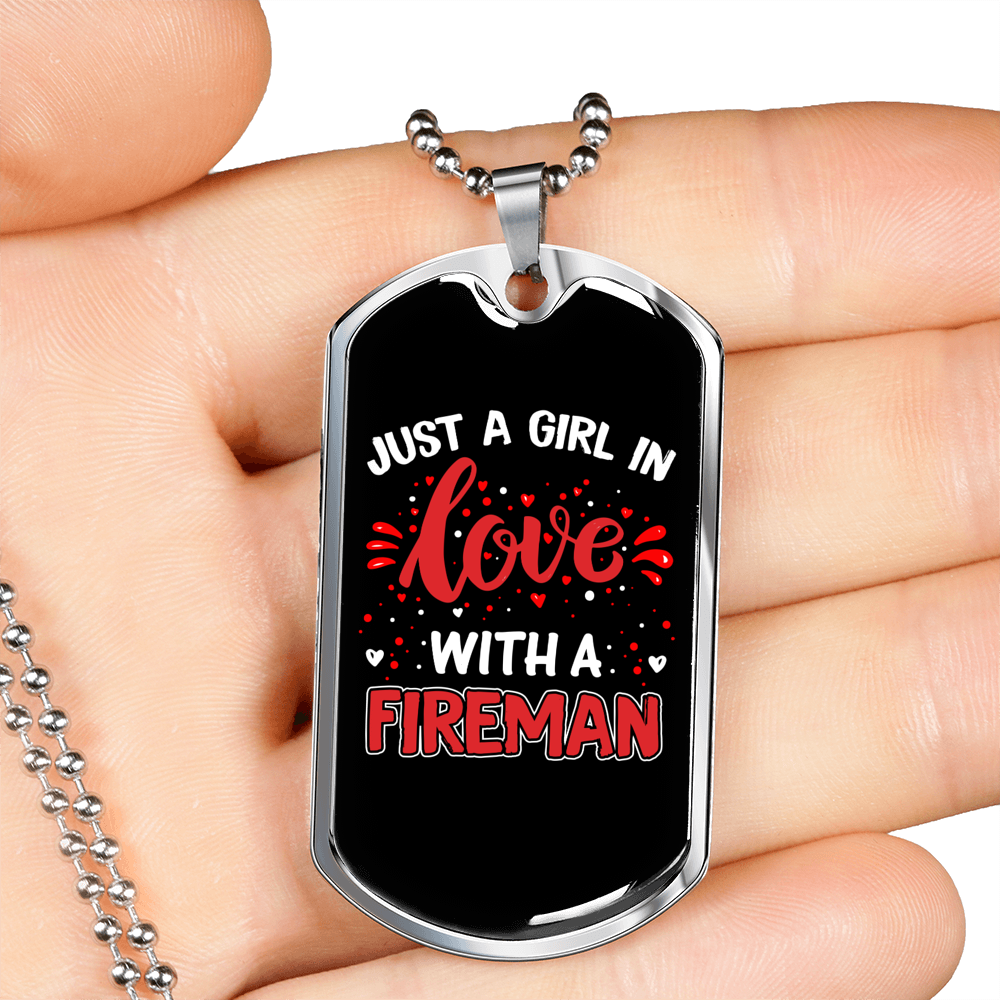 Inlove With A Fireman Firefighter Gift Stainless Steel or 18k Gold Dog Tag 24" Chain-Express Your Love Gifts