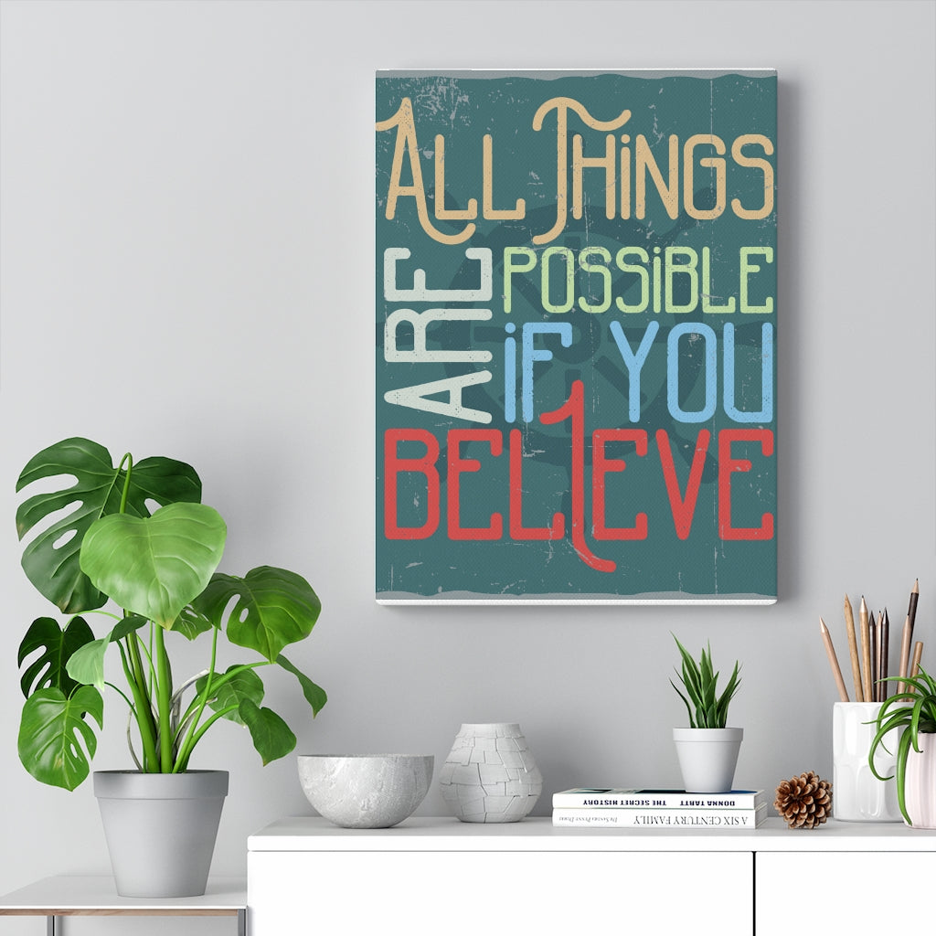 Scripture Walls Inspirational Wall Art All Things Are Possible Wall Art Motivational Motto Inspiring Prints Artwork Decor Ready to Hang Unframed-Express Your Love Gifts
