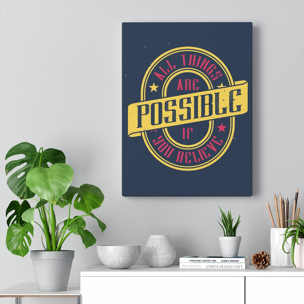 Scripture Walls Inspirational Wall Art All Things Are Possible Yellow Wall Art Motivational Motto Inspiring Prints Artwork Decor Ready to Hang Unframed-Express Your Love Gifts