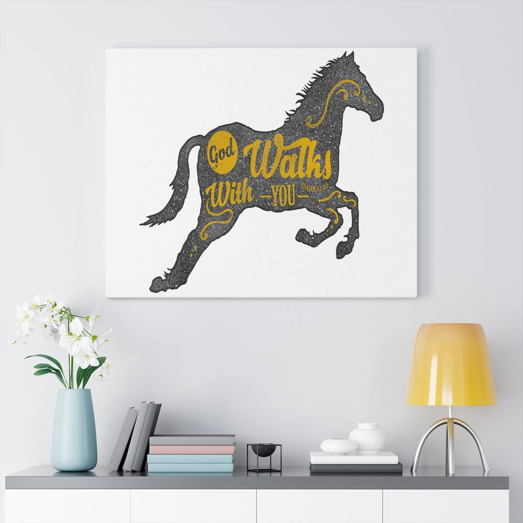 Scripture Walls Inspirational Wall Art God Walks With You Wall Art Motivation Wall Decor for Home Office Gym Inspiring Success Quote Print Ready to Hang Unframed-Express Your Love Gifts