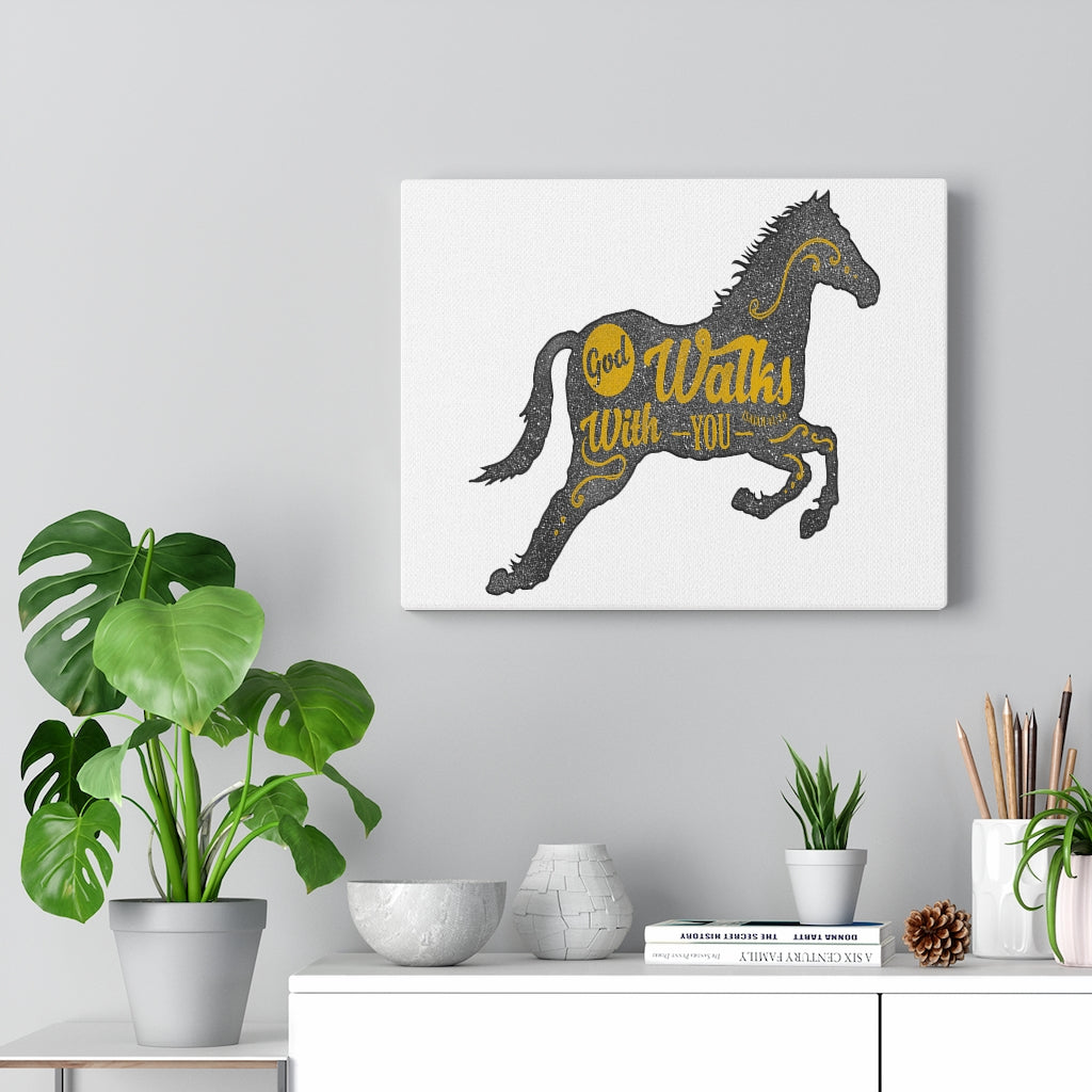 Scripture Walls Inspirational Wall Art God Walks With You Wall Art Motivation Wall Decor for Home Office Gym Inspiring Success Quote Print Ready to Hang Unframed-Express Your Love Gifts