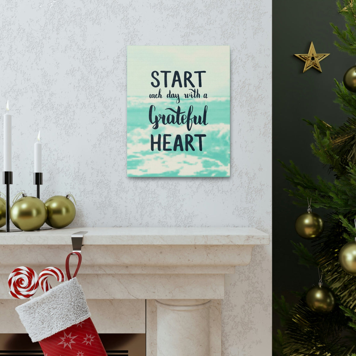 Scripture Walls Inspirational Wall Art Start With Grateful Heart Motivation Wall Decor for Home Office Gym Inspiring Success Quote Print Ready to Hang Unframed-Express Your Love Gifts