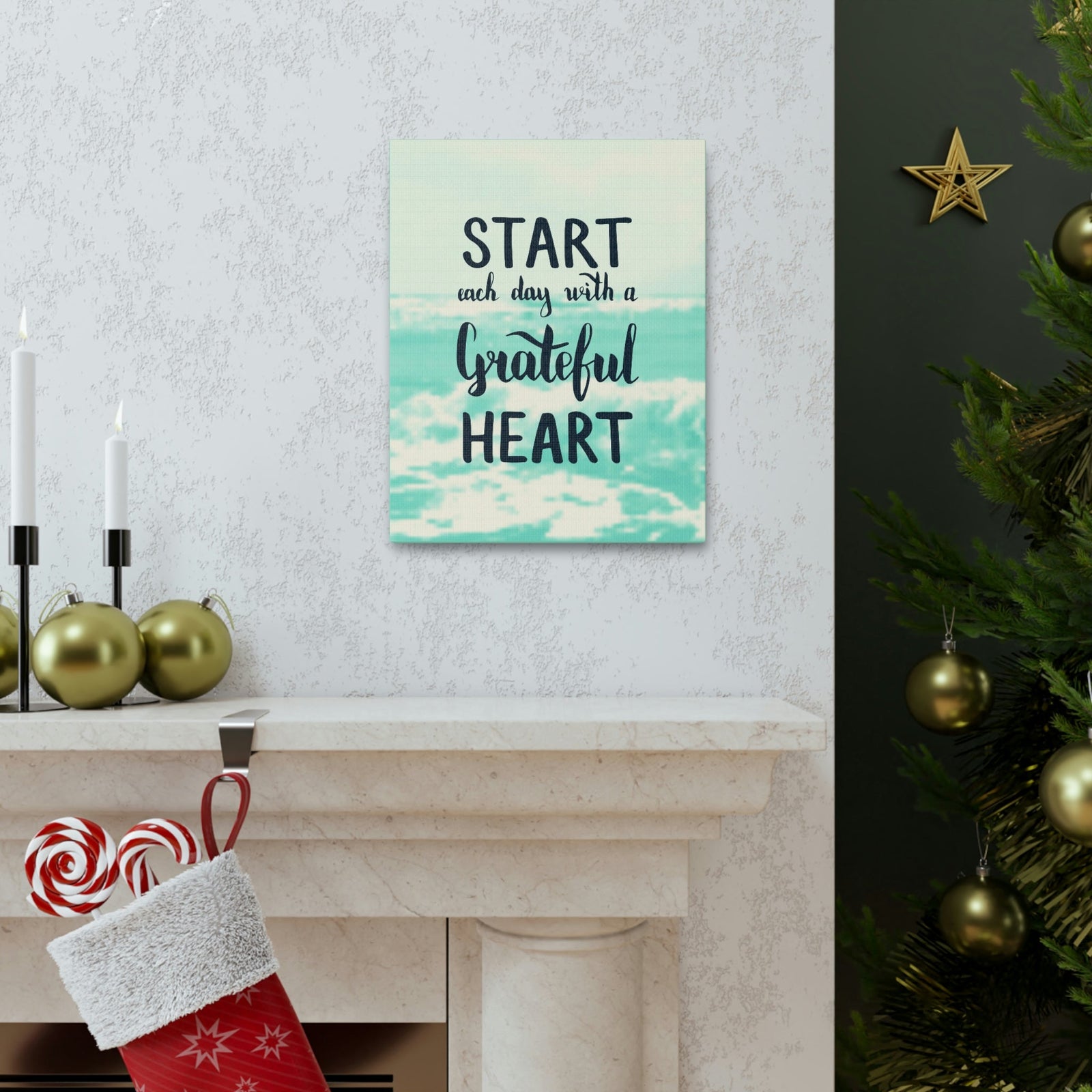Scripture Walls Inspirational Wall Art Start With Grateful Heart Motivation Wall Decor for Home Office Gym Inspiring Success Quote Print Ready to Hang Unframed-Express Your Love Gifts
