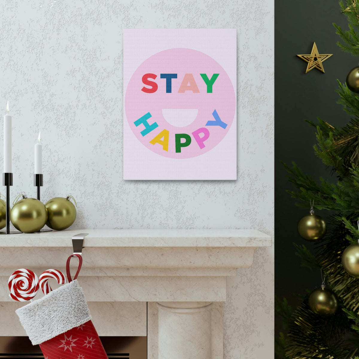 Scripture Walls Inspirational Wall Art Stay Happy Motivation Wall Decor for Home Office Gym Inspiring Success Quote Print Ready to Hang Unframed-Express Your Love Gifts