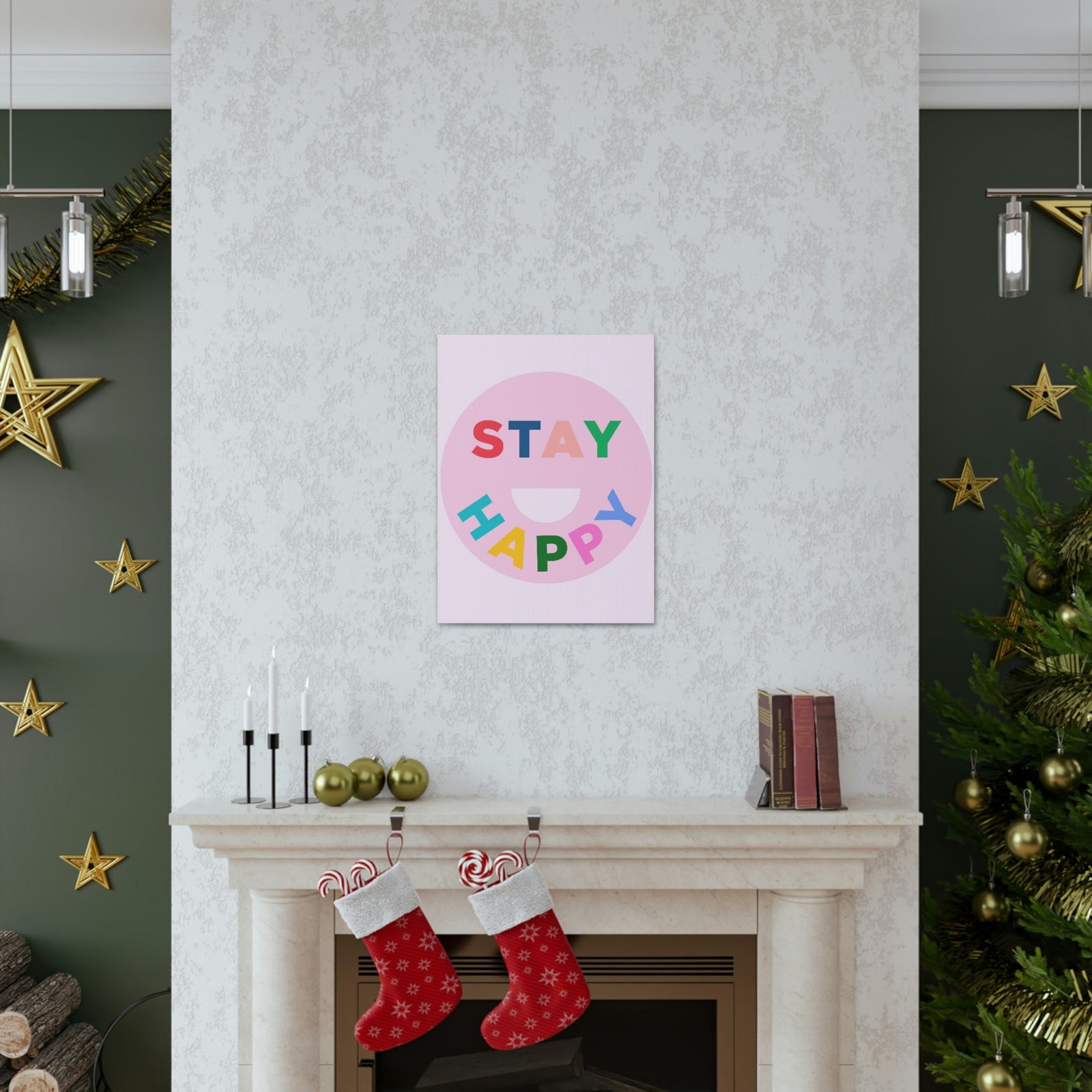 Scripture Walls Inspirational Wall Art Stay Happy Motivation Wall Decor for Home Office Gym Inspiring Success Quote Print Ready to Hang Unframed-Express Your Love Gifts