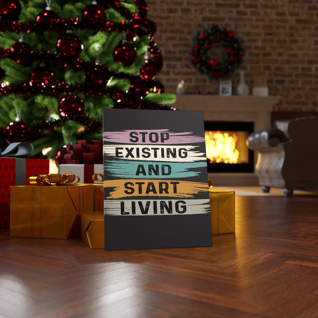 Scripture Walls Inspirational Wall Art Stop Existing And Start Living Black Wall Art Motivation Wall Decor for Home Office Gym Inspiring Success Quote Print Ready to Hang Unframed-Express Your Love Gifts