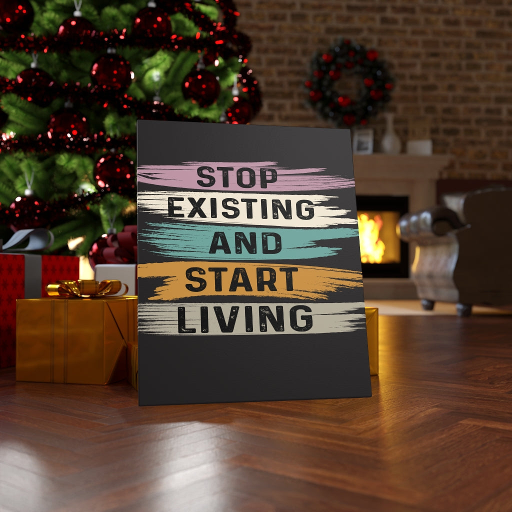 Scripture Walls Inspirational Wall Art Stop Existing And Start Living Black Wall Art Motivation Wall Decor for Home Office Gym Inspiring Success Quote Print Ready to Hang Unframed-Express Your Love Gifts