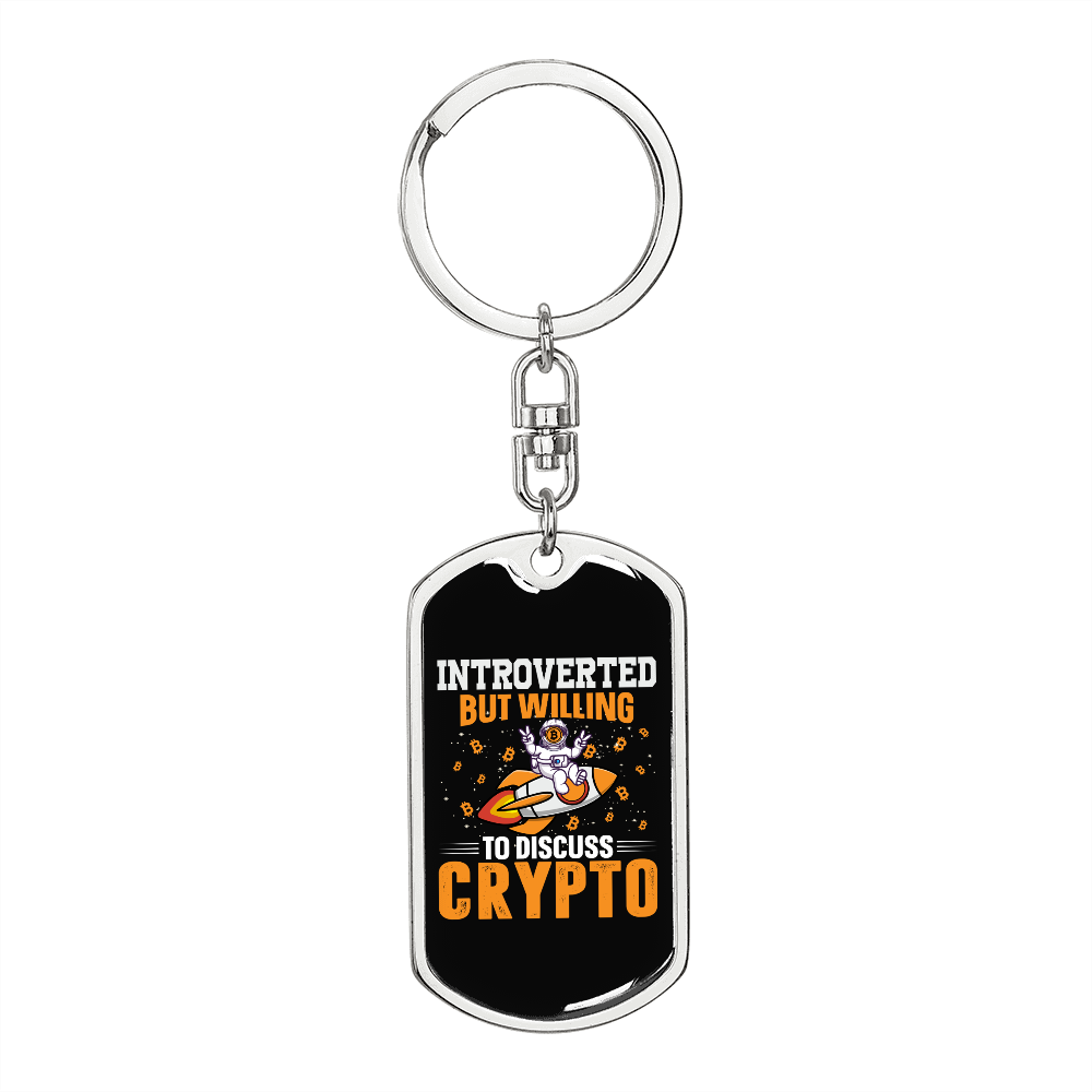 Introverted Crypto Crypto Keychain Stainless Steel or 18k Gold Dog Tag Keyring-Express Your Love Gifts